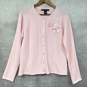 VTG IB Diffusion Cardigan Sweater Womens Large Pastel Pink Flower Dainty Fairy